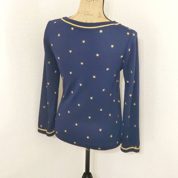 Aileen Navy blue with gold stitched stars long sleeve top square neckline S - Picture 5 of 6